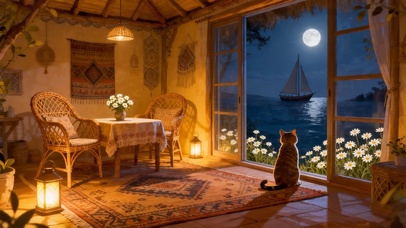 夜晚望着窗外的猫咪