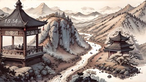 水墨国风山水凉亭