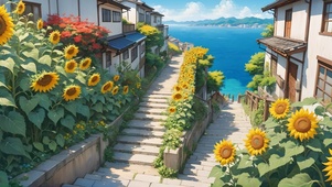 通往海边的向日葵小路