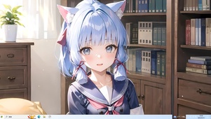 书房可爱猫耳女孩