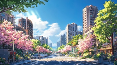 蓝天下的清新城市街景