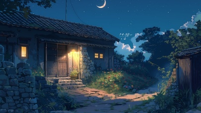 夜晚的小屋