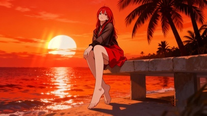 长腿美女   晚霞