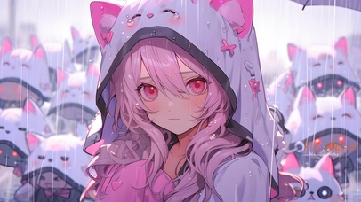 猫咪雨后少女