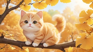 秋天树上的小胖猫