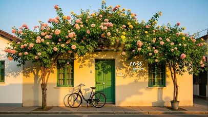 护眼落日街角花墙