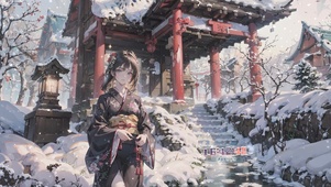 雪中古寺少女