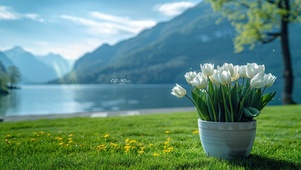 简约护眼湖畔郁金香