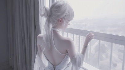 阳台时尚女孩后背