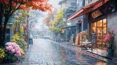 秋天街道咖啡店