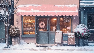 雪中的治愈粉色商店