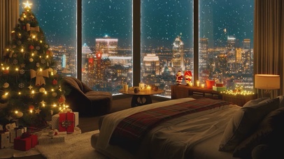 唯美治愈浪漫城市雪景房间