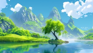 盛夏湖中倒影