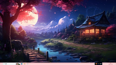 4K唯美月夜樱花木屋主题