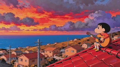 屋顶上弹吉他的小新