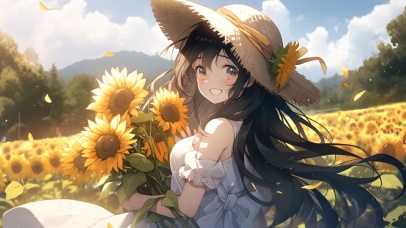 向日葵捧花少女