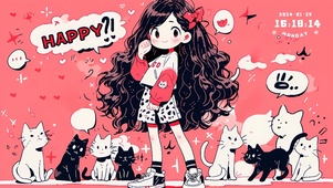 女孩和猫猫们插画