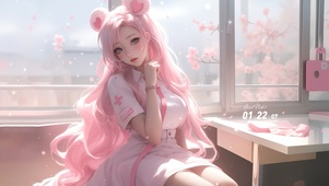 小清新粉发护士