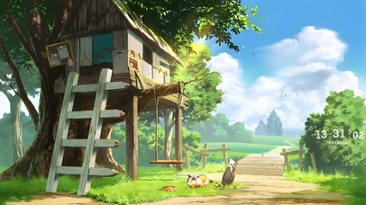 唯美蓝天白云小树屋