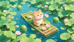 竹筏上的小猫