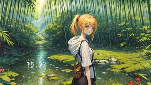 竹林溪边少女