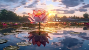 4K 余晖荷塘花开	