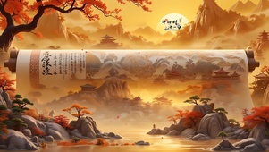 唯美黄昏山水画轴