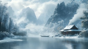 雪覆千山，舟渡寒江