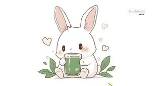 可爱兔兔喝绿茶