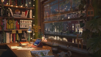 雨夜书房窗前学习