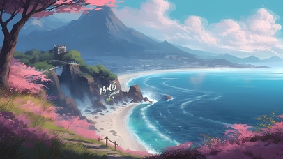 清新唯美海滩樱花