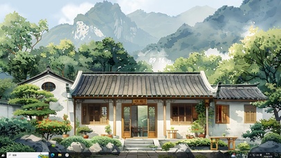 4K简约古风山中庭院主题