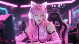 粉发猫耳电竞少女