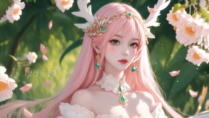 清纯粉色头发麋鹿少女