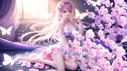 粉紫樱花古风少女