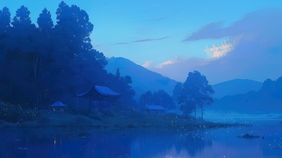 雾气朦胧的湖泊