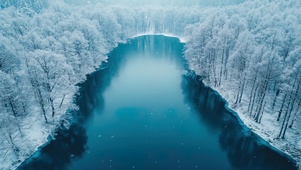 冰冻松林湖畔