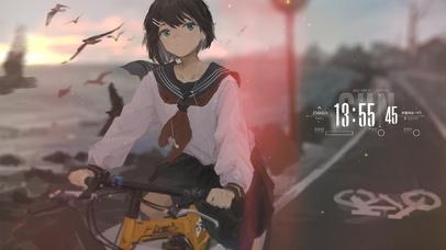 落日海边元气少女