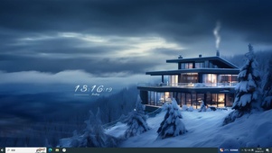 傍晚雪景小屋