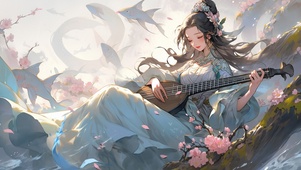 典雅弹奏的美女