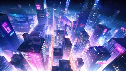 俯视赛博朋克城市