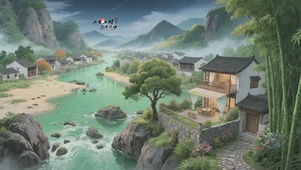 国风乡村山水风景