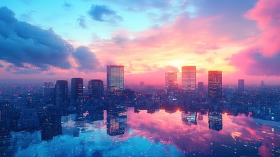 城市天际线倒影