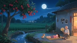 夏夜蝉鸣乡村小屋