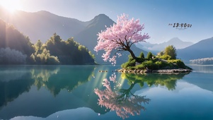 湖中樱花树