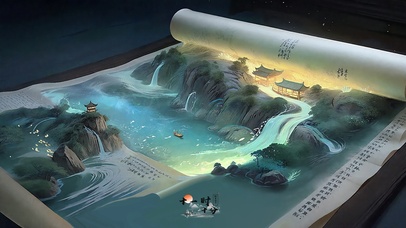 立体荧光卷上山河图