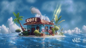 海上小屋卡通插画