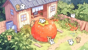秋天柿子线条狗