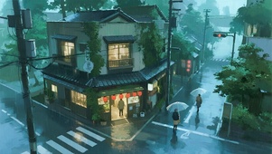阴天雨中街景