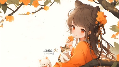 清新橘子树下女孩